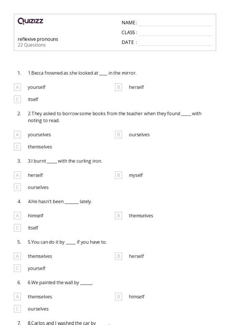 50 Reflexive Pronouns Worksheets For 4th Class On Quizizz Free