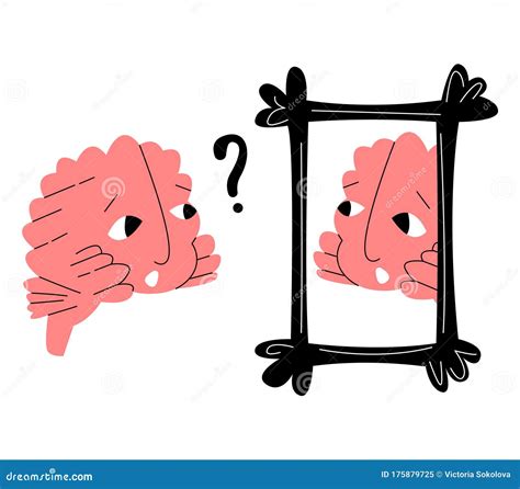Vector Flat Metaphor Abstract Brain that Looks at Its Reflection in