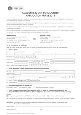 Fillable Online Academic Merit Scholarship Application Form The