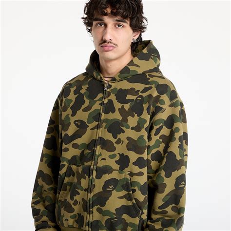 bathing ape st camo heavy wash cropped fit zip hoodie unisex green