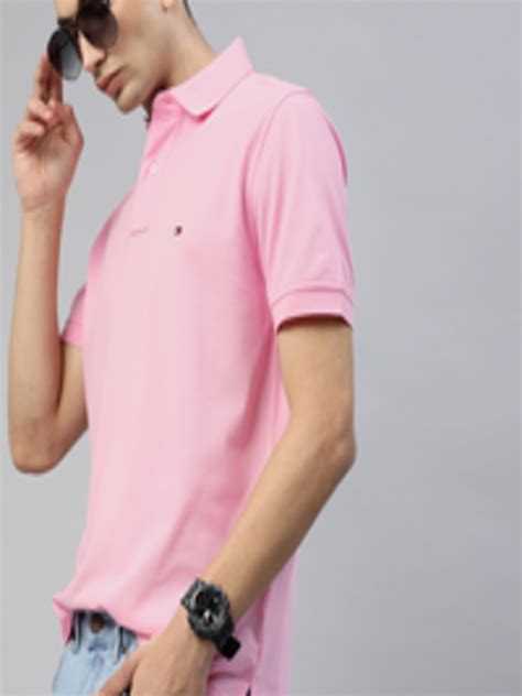 Buy Tommy Hilfiger Men Pink Solid Polo Collar Pure Cotton T Shirt