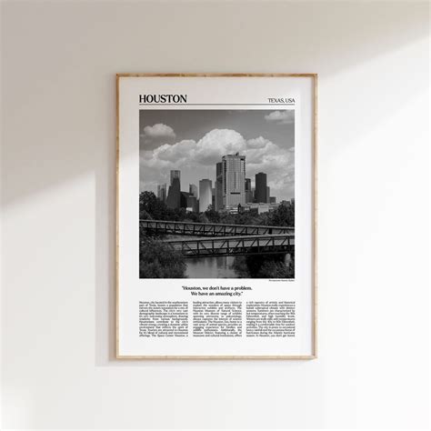 Houston Poster Zeitungsstil Schwarz Weiß Druck druckbare Wandkunst