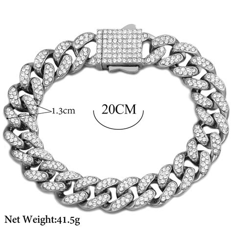 Hip Hop 13mm Cuban Link Chain Bracelet For Men Women Luxury Bling Iced Out Full Rhinestone Paved