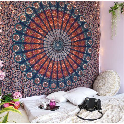 Orange Blue Mandala Tapestry Boho Indian Wall Hanging Hippy College