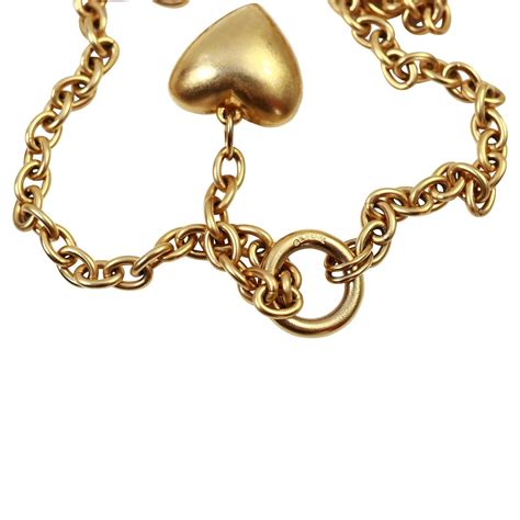 Vintage Ep Matte Gold Tone Link Long Necklace Dangling Heart Circa 1990s For Sale At 1stdibs