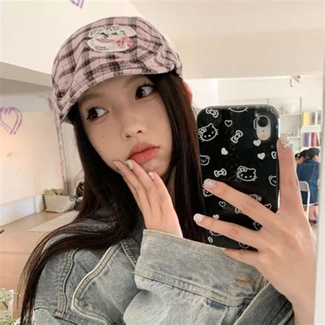 cotton painter hat pink plaid  duck tongue hat cute berets hat