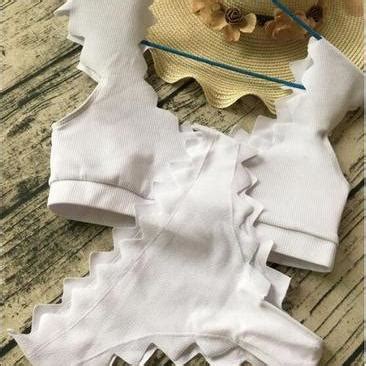 Pure Color Short Sleeve Edge Scalloped Vest Type Two Piece Bikini White On Luulla
