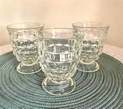 Vintage Indiana Whitehall Colony Clear Cubist Juice Glasses Set Of