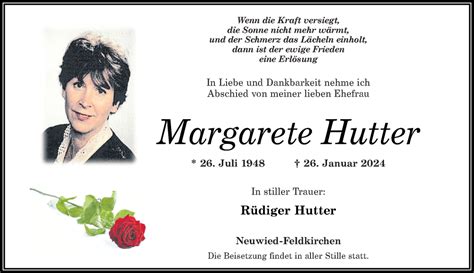 Traueranzeigen Von Margarete Hutter Rz Trauer De