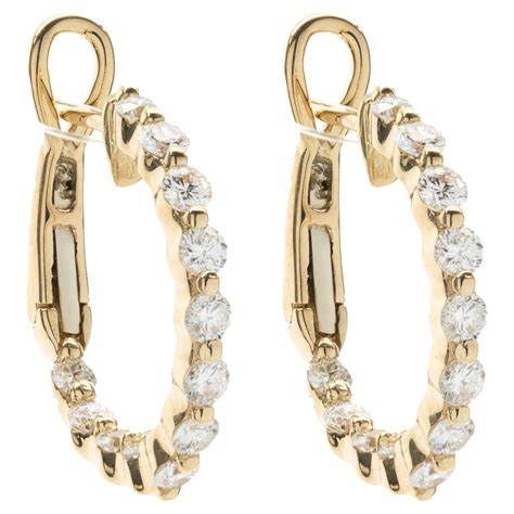 14 Karat Yellow Gold Pave Diamond Triangular Huggie Hoop Earrings For Sale At 1stdibs