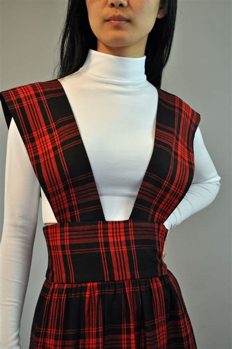 80s Vintage Plaid Jumper Dress Schoolgirl Chic Womens Jumper