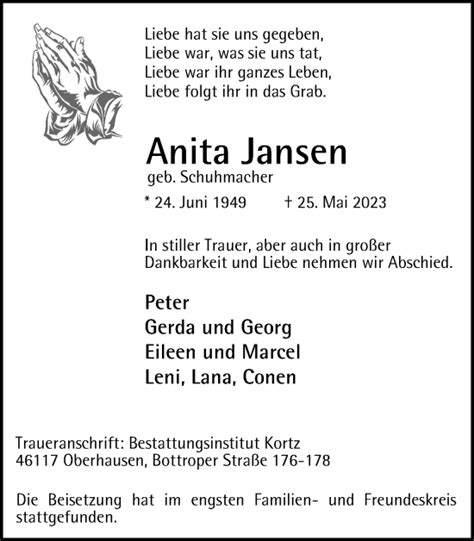 Traueranzeigen Von Anita Jansen Trauer In NRW De