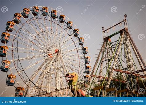 Closeup Of Multi Coloured Giant Wheel During Dussehra Mela In Delhi