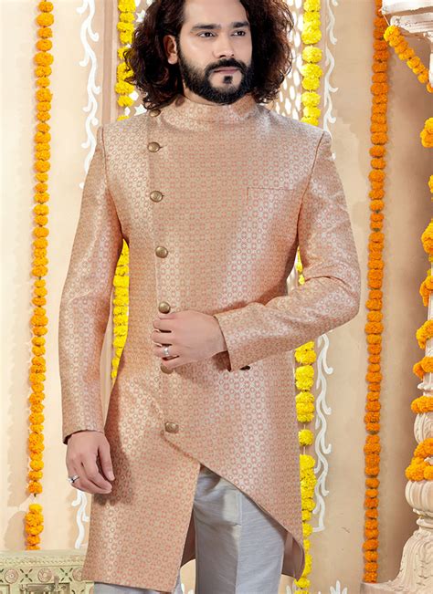 Buy Indian Ethnic Clothing Mehendi Peach Men Sherwanis