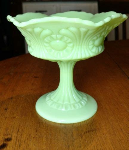 Fenton Jadite Green Milk Glass Compotecandy Dish Sunflower Pattern