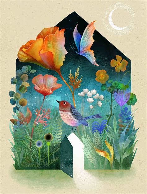 "Love Welcomes," illustrated by Glenda Sburelin for a gold wedding