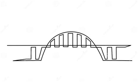 Giant Bridge Over River Continuous One Line Drawing Design Stock