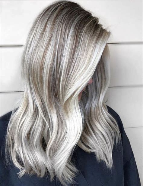 Picture Of Silver And Icy Blonde Balayage With Darker Roots And Waves