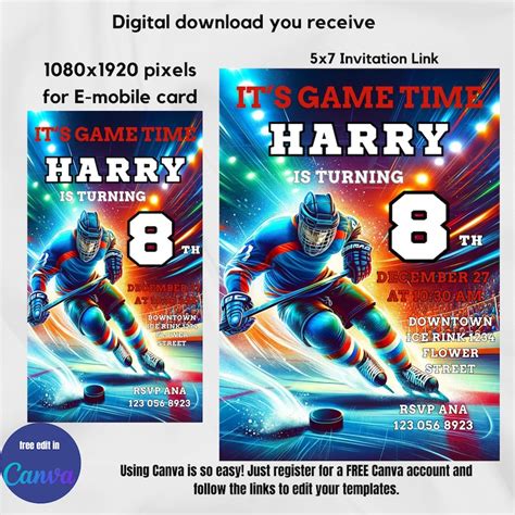 Hockey Birthday Invitation Ice Hockey Birthday Invitations Editable