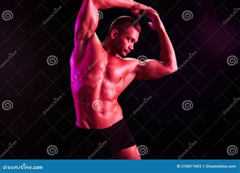 Man Professional Bodybuilder Athlete Naked Torso In Sports Isolated On Multicolored Background