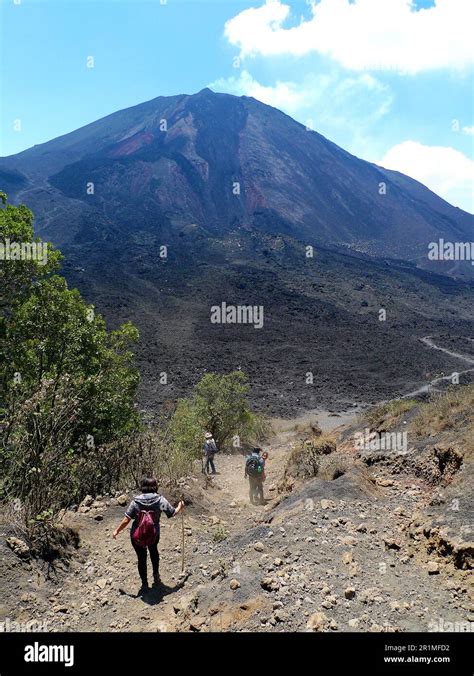 Pacaya Volcano Hiking Tour With Volcanic Rocks In Guatemala Stock Photo