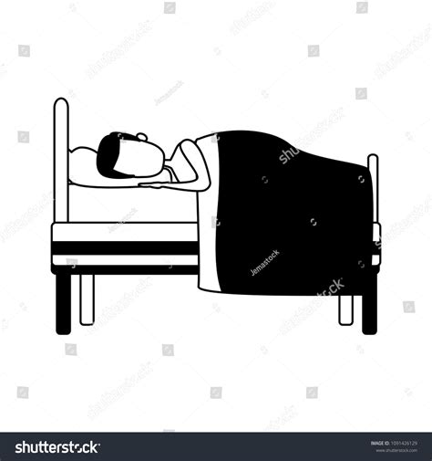 Man Sleeping Bed Black White Colors Stock Vector Royalty Free