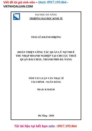 Luận Văn Hoàn Thiện Công Tác Quản Lý Nợ Thuế Thu Nhập Doanh Nghiệp Tại