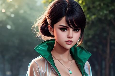 Dopamine Girl A Digital Painting Of Selena Gomez Wearing Transparent