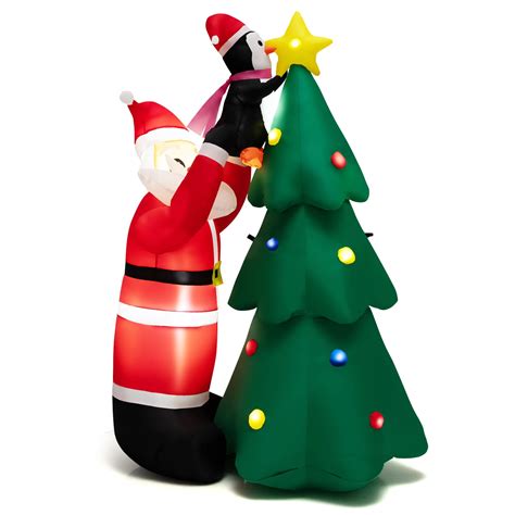 Topbuy 6 Ft Inflatable Christmas Tree With Santa Claus And Penguin Blow