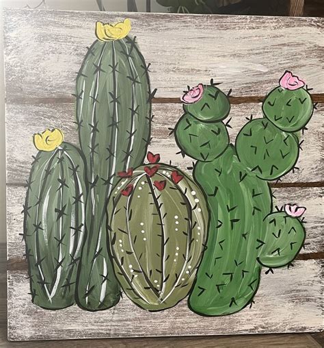 Spring Mixed Cactus Hand Painted Hand Painted Wood Sign Cactus Art