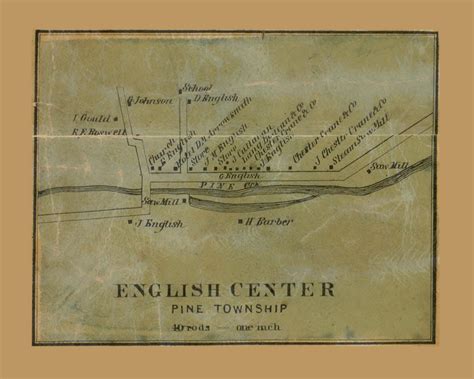 English Center Pine Township Pennsylvania 1861 Old Town Map Custom