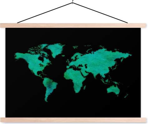 Affiche Scolaire Carte Du Wereldkaart Vert Aquarelle X Cm
