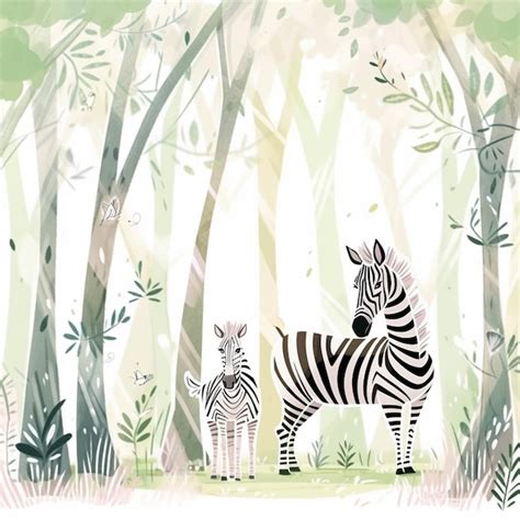 Premium Ai Image Zebras In The Woods With Trees And Grass In The