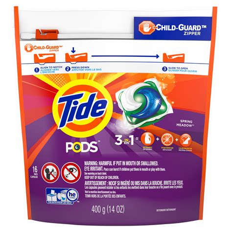 Tide Pods Spring Meadow Detergent + Stain Remover + Brightener 16CT ...