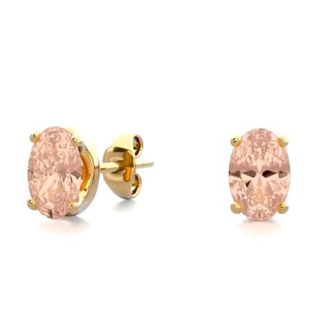 Morganite Earrings | Oval Shape Morganite Earrings Studs In 14K Yellow ...