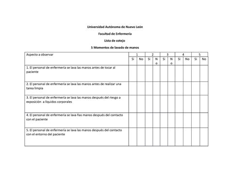 Lista De Cotejo Lm M Final Universidad Aut Noma De Nuevo Le N