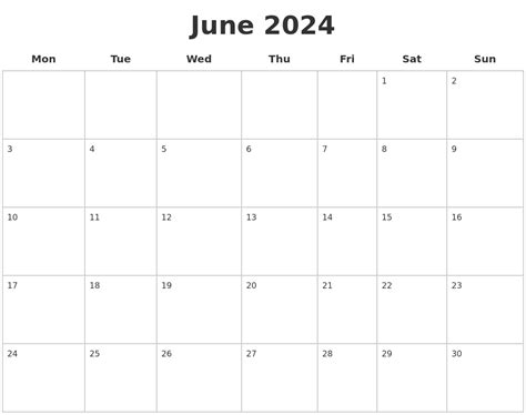 June 2024 Blank Calendar Pages