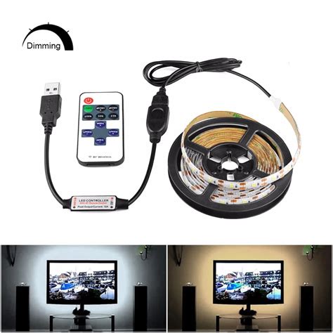 Dimmable DC 5V Warm white USB LED strip light LED lamp 2835 SMD USB charger port strip tape + RF ...