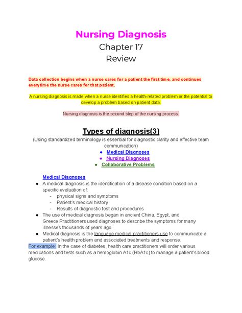 Nursing Diagnosis Chapter Review Nursing Diagnosis Chapter 17 Review