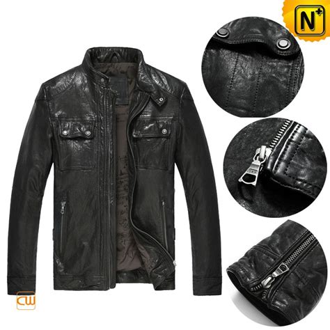 Mens Rugged Black Lambskin Leather Jacket Cw850128