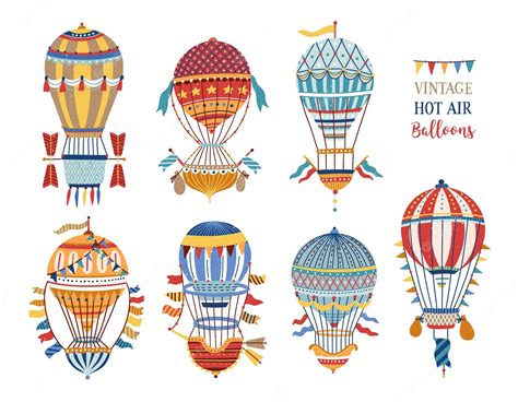 Premium Vector Collection Of Vintage Hot Air Balloons Of Different