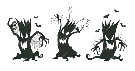 Premium Vector Cartoon Spooky Trees Halloween Creepy Tree Silhouettes