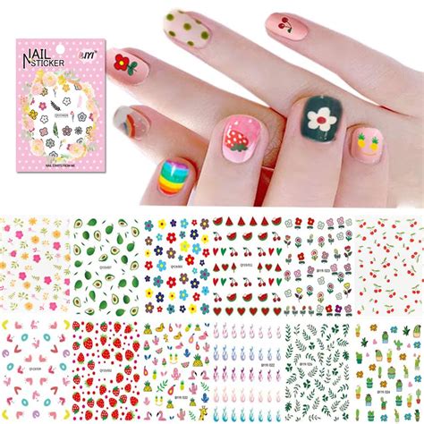 WOKOTO 12 Sheets Kids Nail Stickers - Self-Adhesive 3D Nail Art Decals ...