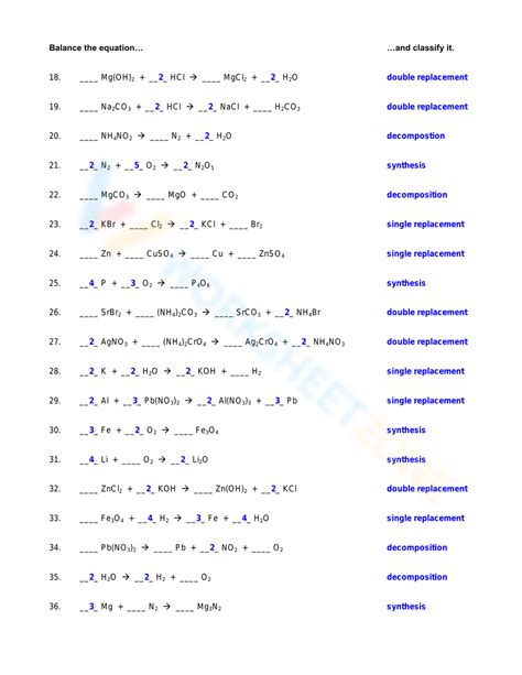 50 Examples Of Balanced Chemical Equations With Answers How