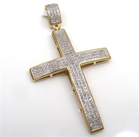 K Yellow Gold Row Diamond Cross Pendant Ct