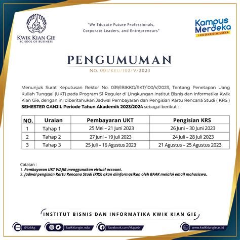 Pengumuman Jadwal Pembayaran UKT KRS Semester Ganjil 2022 2023