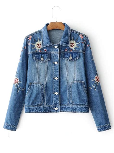 Flower Embroidery Denim Jacket Denim Winter Coat Denim Jacket Fashion Long Denim Coat