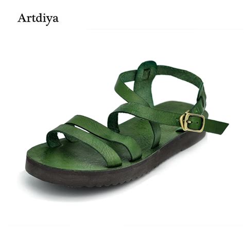 Artdiya 2019 Genuine Leather Handmade Women Sandals Cowhide Flat Sandals Casual Gladiator Summer