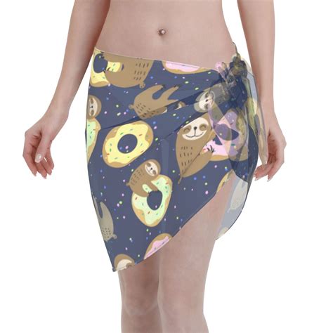 Disketp Sloth With Donuts Women Swimsuit Cover Up Short Chiffon Summer Beach Sarong Bikini Wrap