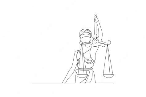 Premium Vector Continuous Line Drawing Of A Lady Justice Symbol Of